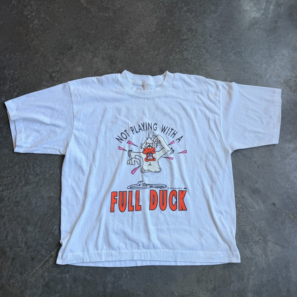 Vintage 80s Not Playing With A Full Duck Graphic Boxy Cropped Fit Shirt Mens M
